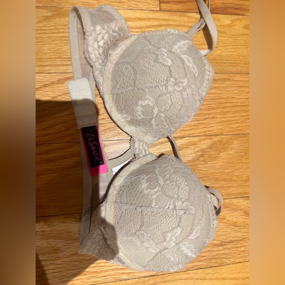 La Senza bra 32B nude cream lace trim sheer mesh straps women’s push up - Picture 2 of 3